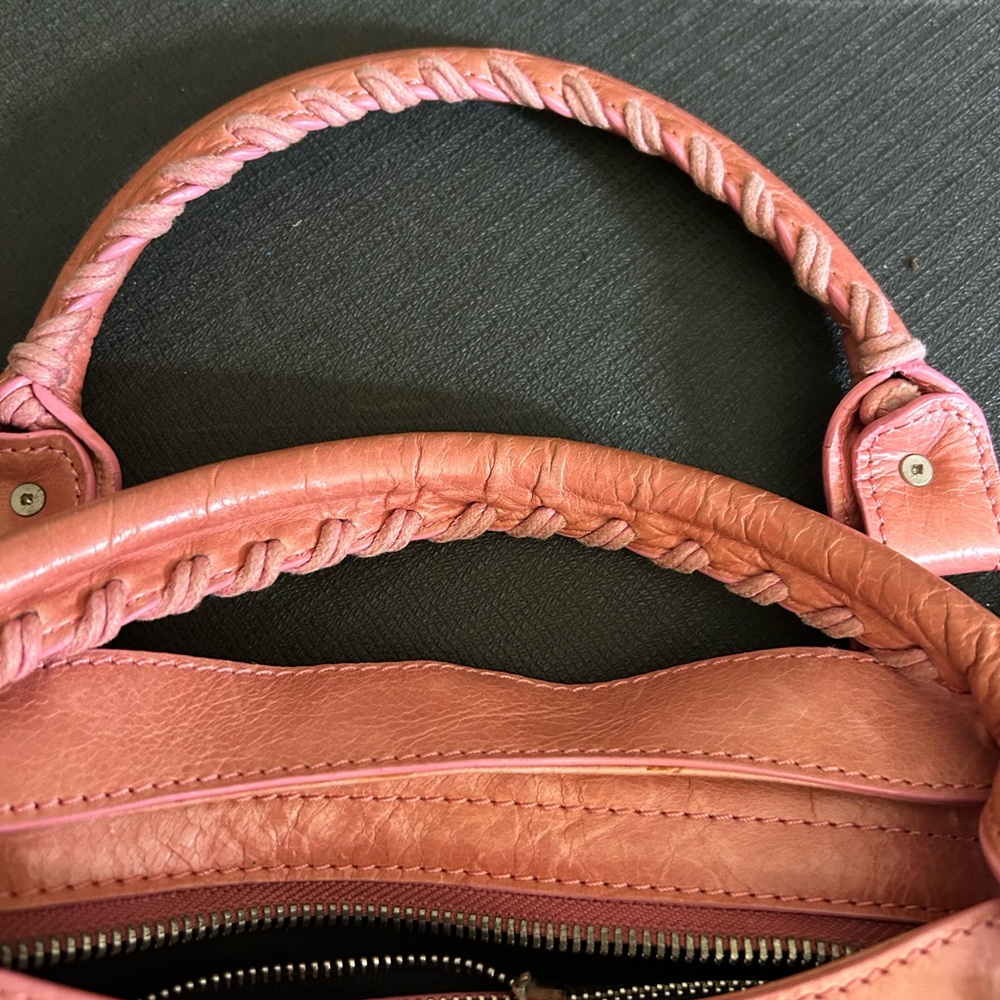 Coral Pink Leather Satchel Bag with Detachable Strap - Picture 6 of 16